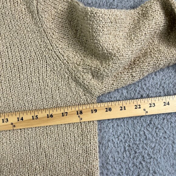 LeRoy Sweater Womens Medium Tan Knit Cardigan Acrylic Open Front Patch Pockets - Picture 5 of 10